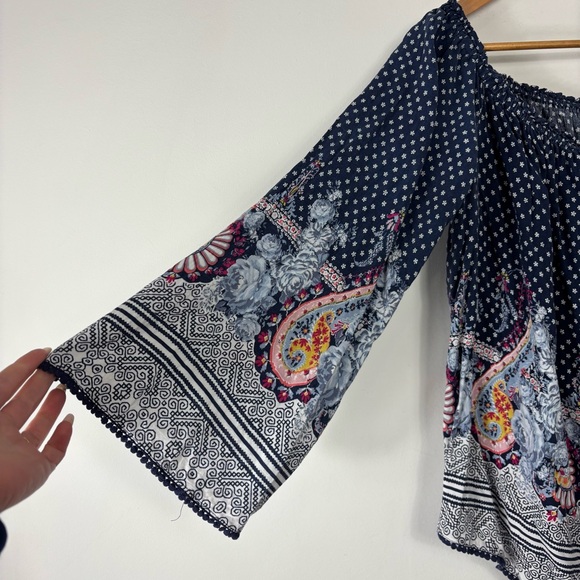 Wonderly Floral Paisley Blouse Womens 2X Flare Sleeve On Off Shoulder Flowy - Picture 2 of 5
